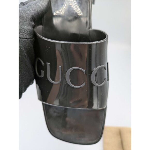 Gucci Logo Embossed Mid-Heel Rubber Sandals Black 624730 EU38 - Picture 7 of 12